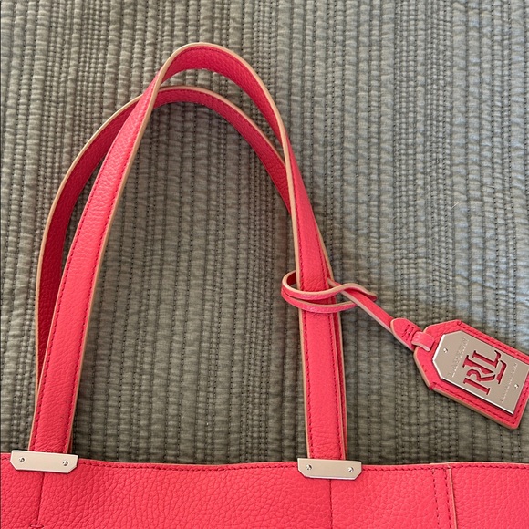 Lauren Ralph Lauren Newberry Medium Vibrant Pink Pebbled Tote Bag - Picture 11 of 14